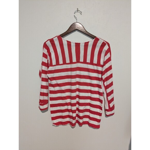 Gap Womens Bold Pink White Stripe Cotton Knit Top M Scoop Neck 3/4 Sleeve - Picture 2 of 5